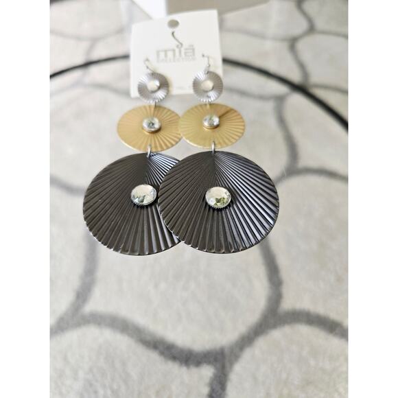 🎅 Pick 3 For $15 Mia Metal Silver Gold Rhinestone Circle Earrings New - Picture 2 of 2